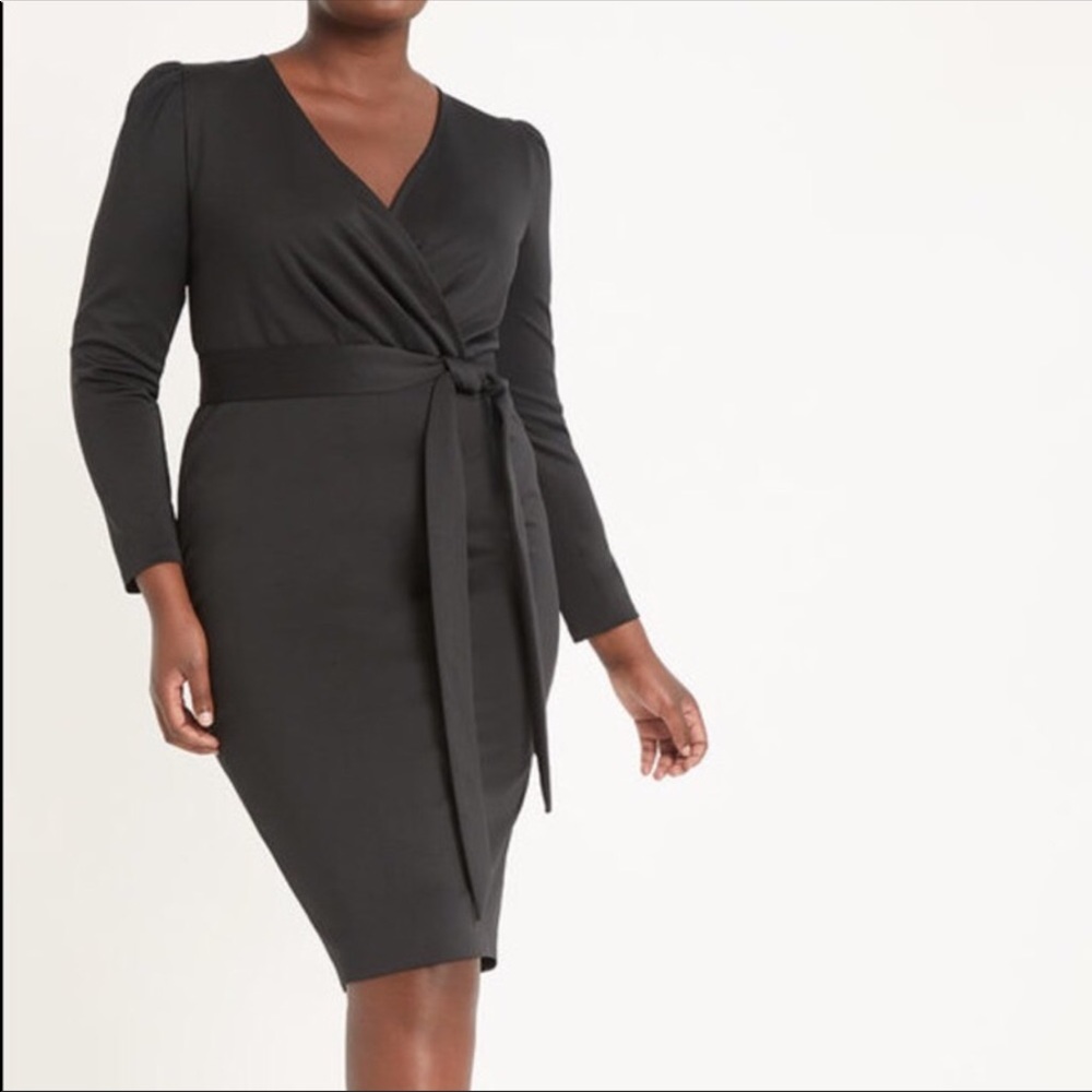 Eloquii Puff Sleeve Wrap Dress Black Size 16 NWT